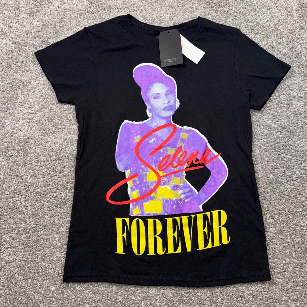 Junk Food Selena Forever T-Shirt Womens Graphic Portrait Black Size XS NEW